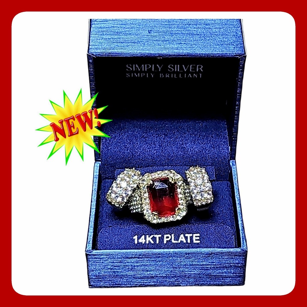 Simply Silver‎ Brilliant 14KT Gold Plated Red Ring Earring Coquette Set